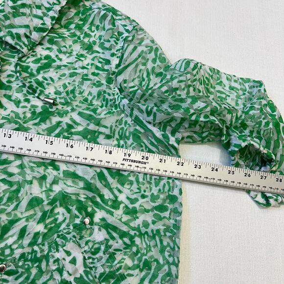 Chico's Women's Zebra Print Lightweight Sheer Mesh Jacket Neon Green Size 1 - Picture 3 of 9